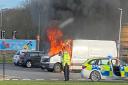 A van went up in flames in a McDonalds car park on Tuesday (February 13) morning.