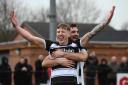 Darlington's Cameron Salkeld celebrates scoring the only goal of the game against Peterborough Sports
