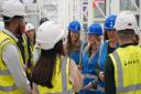 Labour politicians on a visit to the Merit factory in Cramlington, Northumberland speaking to apprentices and graduate trainees. In blue (L-R) Cramlington and Killingworth Labour candidate Emma Foody, Kim McGuinness and Shadow Chancellor Rachel Reeves.