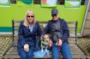 Residents Karen and Robert Grey with dog Patch in Hexham