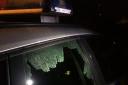 The smashed police car window. Picture: NORTH YORKSHIRE POLICE