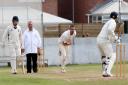 : Stockton Cricket Club bowler Kevin Ward in action for Dukes North  East Premier League during the game against Durham Cricket  League. Picture: DAVID WOOD.