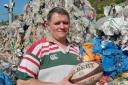 ME AND GILBERT: Former rugby professional Brett Cullinane at K&B Recycling, where he works as a recycling manager