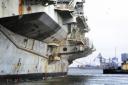 FINAL VOYAGE: The French aircraft carrier slips into Teesport yesterday