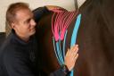 THOROUGHBRED THERAPIST: Equine physiotherapist Lee Clark applies Kinesio tape to a horse at their stables at Sadberge, near Darlington