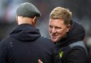 Newcastle boss Eddie Howe greets Manchester United head coach Erik ten Hag