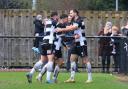 Darlington's players celebrate after the opening goal in their 3-1 win over Banbury