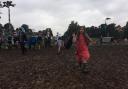 A young festival-goer walks near the main stage at the Deer Shed Festival 2019