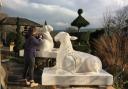 Fiona Bowley working on the Temple Sheep for Rievaulx Terrace