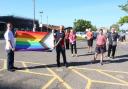Staff at North Tees Hospital with a Pride flag in June 2021. Credit: North Tees and Hartlepool NHS