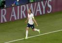England captain Harry Kane celebrates scoring the first goal in their 4-0 win over Ukraine in the quarter final of the Euros. PICTURE: PA SPORT.