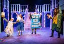 Alex Moran as Lumiere, Lucy Carne as Belle, Nick O'Connor as Dame Minnie Van-Clamper, and Ben Andrews as the Beast