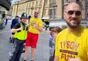 The boxer, nicknamed ‘The Gypsy King’, was seen greeting fans and cutting a cool figure in a yellow ‘Tyson Fury’ t-shirt and a pair of red shorts. Picture: NORTHUMBRIA POLICE