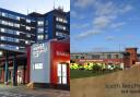 The University Hospital of North Tees in Stockton, part of the North Tees and Hartlepool NHS Foundation Trust, left, and right, The James Cook University Hospital, part of the South Tees Hospitals NHS Foundation Trust. No attribution required. Free f
