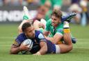 Newcastle Falcons' Ben Stevenson tackles Worcester Warriors' Ollie Lawrence