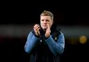 Eddie Howe applauds the travelling fans in the wake of Newcastle United's goalless draw with Arsenal