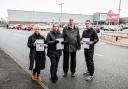 Furious drivers have hit back at a parking firm issuing ‘unfair’ fines outside their carpark. (L-R) Donna Regan, Isabella Lodge, Bill Burgess and Paul Herdman who were all fined parking on Thorneyholme Terrace in Stanley, next to Home Bargains.