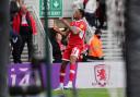 Chuba Akpom celebrates after opening the scoring in Middlesbrough's 4-0 thrashing of Preston at the Riverside on Saturday afternoon