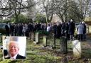 Mourners attend the funeral of Peter Freitag, inset, in  the Jewish section of West Cemetery, Darlington
