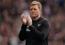 Eddie Howe applauds the travelling fans in the wake of Newcastle United's 3-0 defeat at Aston Villa