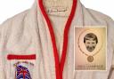 The official Team GB towelling robe, with the incorrect spelling, and. inset, one of the programmes in the sale