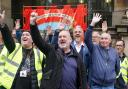 Mick Whelan, general secretary of Aslef, joins union members on the picket line outside Newcastle station.