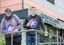 National water polo star Ben Alderson and dedicated cricket coach and volunteer Tom I’Anson celebrate A Level success at QE in Darlington.