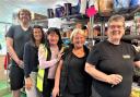 Community shop volunteers (front to back) Joan Naylor, Pat Faulks, Linda Tierney, Sharon Bainbridge, and Callum Richardson