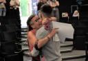 Rachel Jewkes tearfully hugs son Henry at Polam Hall School