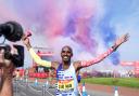 Sir Mo Farah reacts after completing the Great North Run