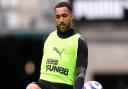 Callum Wilson wears a top emblazoned with one of Newcastle's sponsors Fun88