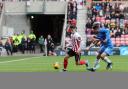 Niall Huggins drives forward during Sunderland's weekend win over Birmingham