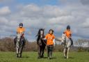 April Mackie, nine, on Weeman, Mia Selby, 13, and Evie Hillas, six  on Scarlett are riding a 100 miles in April to raise money for Bone Cancer Research Trust