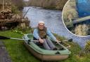 Eddie Peat has resorted to rowing over the Tees due to long-running repair works on the Whorlton Suspension Bridge (inset)