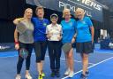 Richmond and Wellfield Pickleball Club at the championships in Telford. The team, from left, Lynne Lawrence, Joanne Davison, the match umpire, Julie Vickerman and Pip Kirkpatrick, after winning a match 11-2