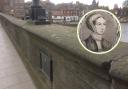 The plaque at the end of Ouse Bridge in York commemorates the life of Margaret Clitherow, who suffered a brutal death
