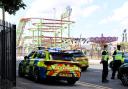 Police at the scene of the suspected hit and run motorcycle collision in which a four-year-old boy and a woman in her 30s were injured, in South Shields