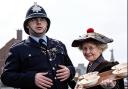 Terry Joyce with actress Gudrun Ure on the Super Gran TV series.