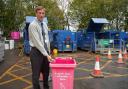 North Yorkshire Council’s executive member for managing our environment, Cllr Richard Foster, recycling batteries at one of our household waste recycling centres