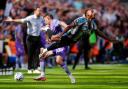 Newcastle winger Jacob Murphy is sent sprawling by a foul from Adrien Truffert