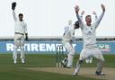 BRIGHT PROSPECT: Ben Stokes (right) celebrates taking a wicket – his all-round skills will be important to Durham this season
