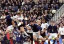 PAST MEETING: Paul Scholes heads England to victory at Hampden Park in 1999 under the reign of Kevin Keegan