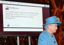 FIRST TWEET: The Queen sends her first tweet during a visit to the Information Age Exhibition at the Science Museum in London last month