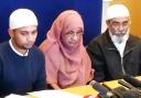 The family of Tipu Sultan (left-right) Mahsum Sultan (brother), Aleya Begum (mother) and Amin Miah (father) during a press conference at South Shields police station. Photo: Tom Wilkinson/PA Wire