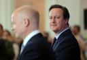 David Cameron (right) and leader of the Commons William Hague, at the launch of the Conservative's English manifesto,