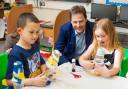 EDUCATION MATTERS: Liberal Democrat leader Nick Clegg meets pupils during a campaign visit to Weston Park Primary School, in north London