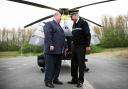 Former Chairman of the Police Authority Dave McLuckie, left, and former Chief Constable Sean Price pictured in front of Cleveland Police's helicopter
