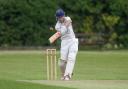 Thornaby's Neil Coverdale top edges a ball from Darlington's Liam Coates over the wicket keeper's head