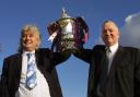 VISIT: Former chairman of Shildon Football Club Gordon Hampton and then manager Ray Gowen with the FA Cup