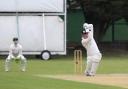 Thornaby's David Seymour drives through mid off during the NYSD Premier Division match between Thornaby Cricket Club and Billingham Synthonia  Pictures: MARK FLETCHER